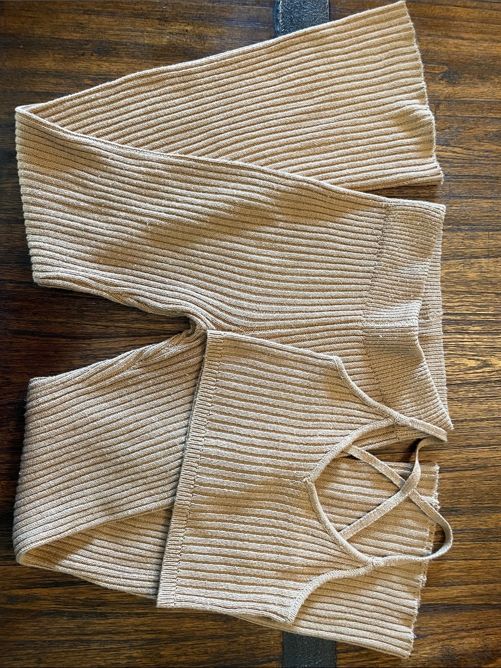 wild fable Ribbed Knit Crop Top and Pants Set — Light Taupe